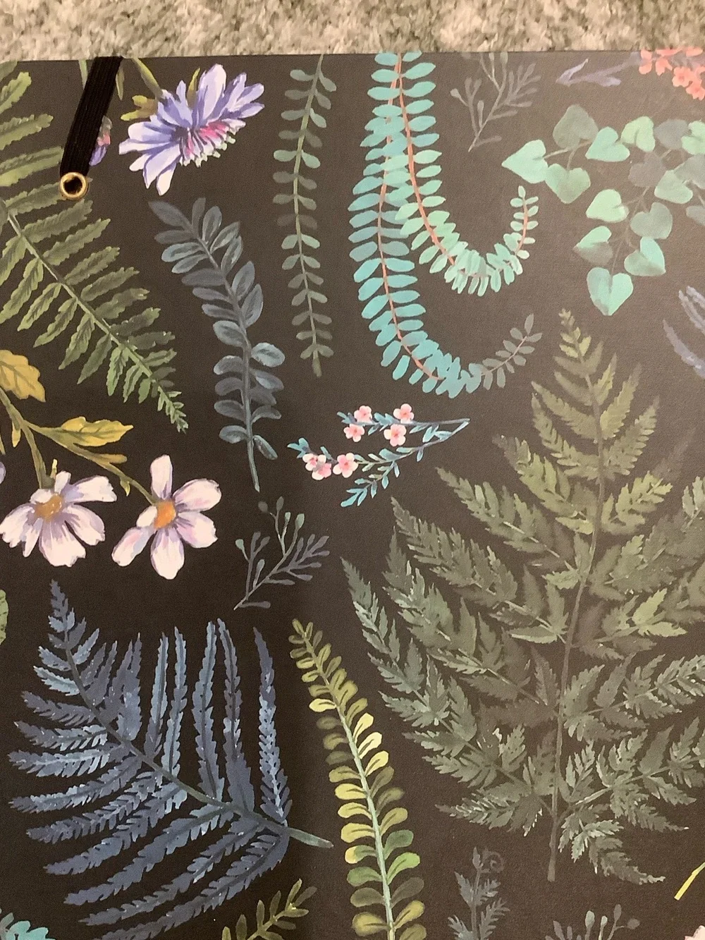 Clementine Paper Co Floral Notes Padfolio Black w Green Botanical Accents NWT